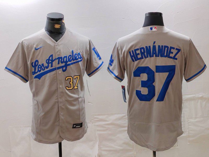 Men Los Angeles Dodgers #37 Hernandez Grey Nike Elite 2024 MLB Jersey style 7267->los angeles dodgers->MLB Jersey